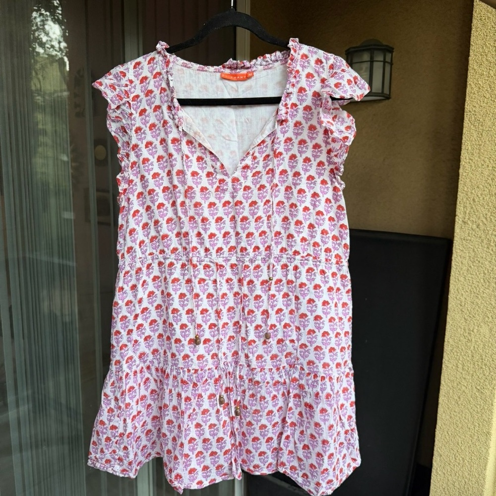 Oliphant Pink Floral Ruffle Tunic